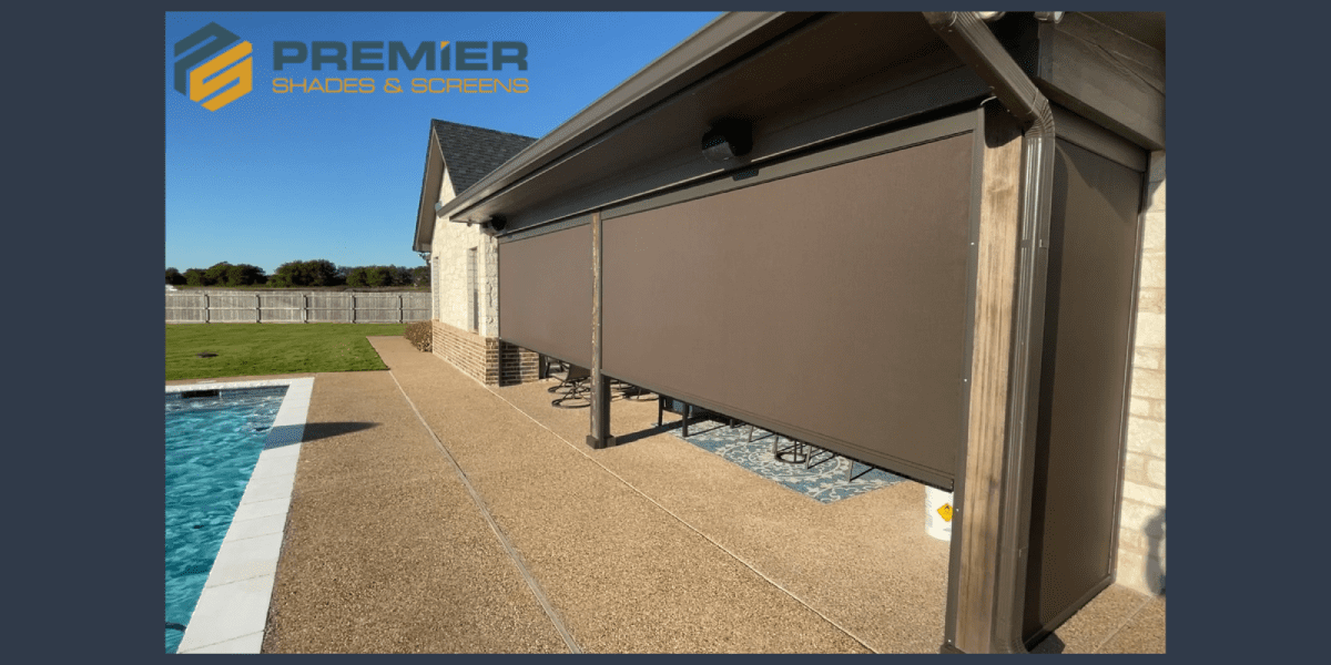 Image of exterior solar shades near Plano, TX, installed by Premier Shade & Screens