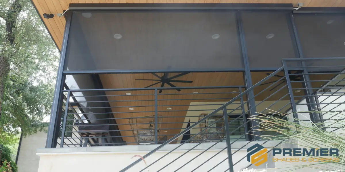 Outdoor patio screens installed by Premier Shades & Screens on a residential home in Texas